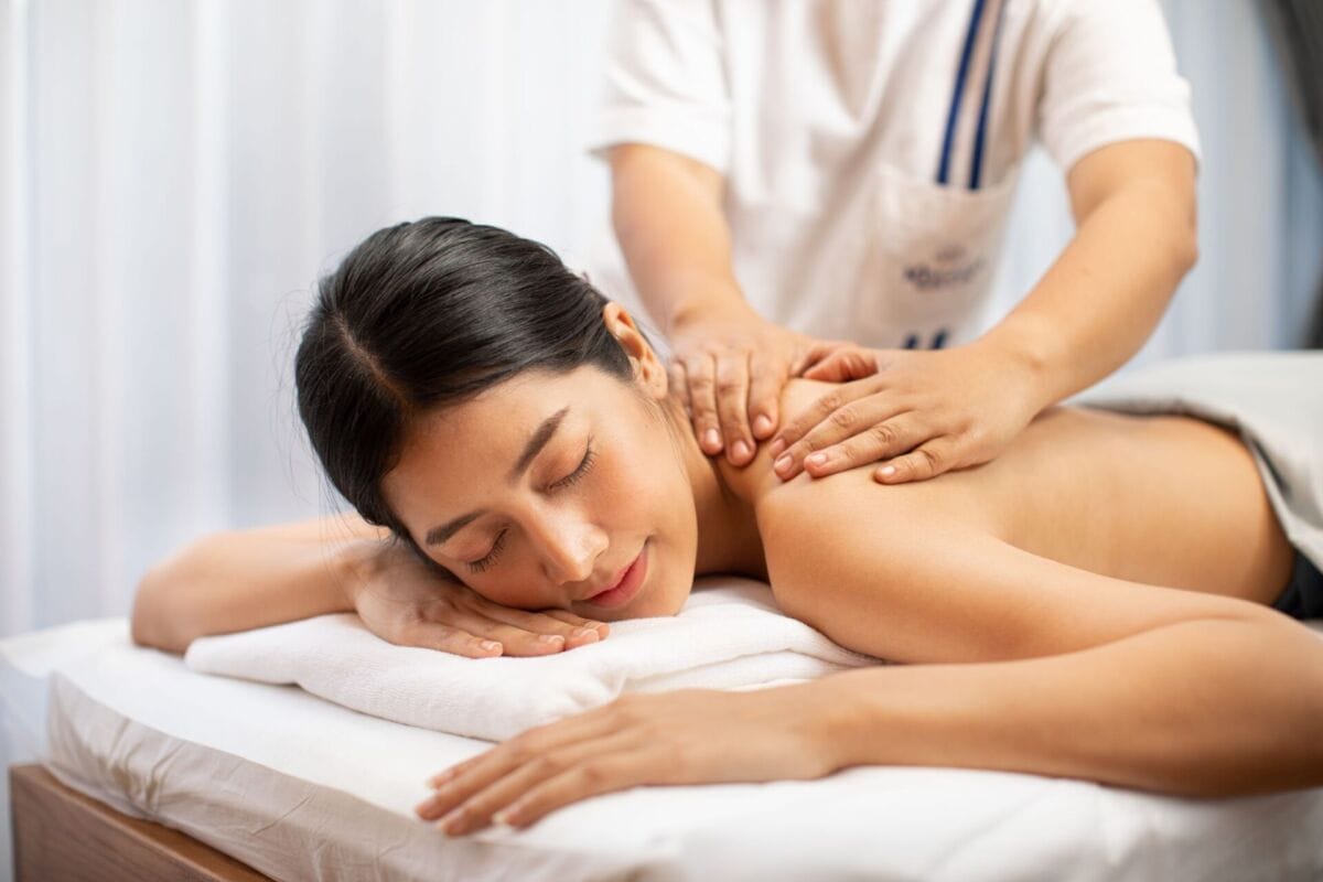 A customer receiving a massage at Makkha Health & Spa