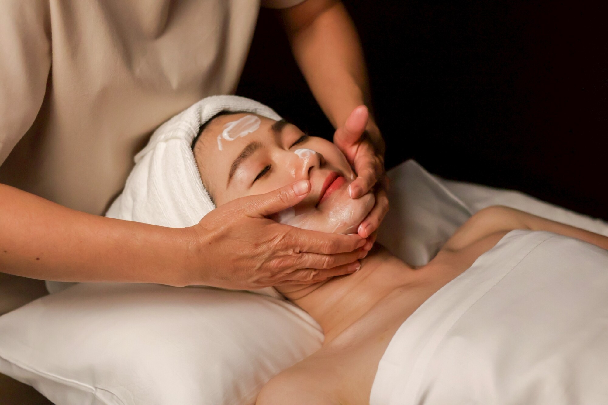 Acupressure used during Thai facial massage
