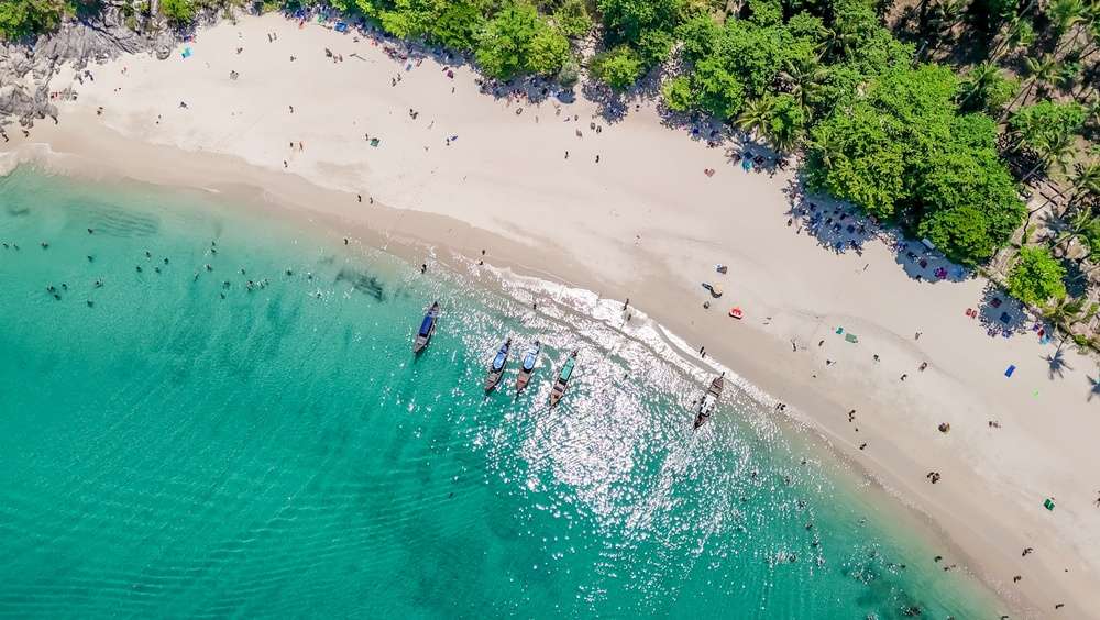 Stunning aerial view of the tropical beach and sea on Phuket Island, Thailand